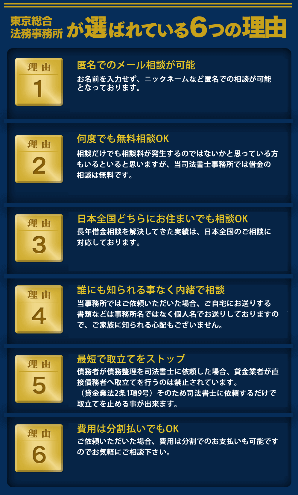 東京総合法務事務所が選ばれている６つの理由